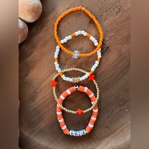 Game Day TENNESSEE Vols 4 Piece Orange White Gold Stretch Bracelet Set